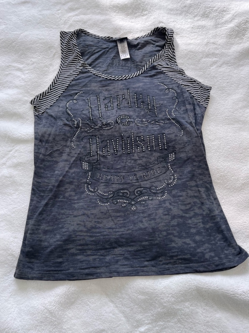 Harley-Davidson Women's Navy Gray Studded Racerback Tank with Striped Trim